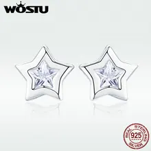 WOSTU 925 пробы серебро крошечная звезда милые серьги-гвоздики в виде капель с кристаллами в форме Для женщин дочь с украшениями в виде серебристых кристаллов Модные украшения подарок Brincos, можно носить с DXE437