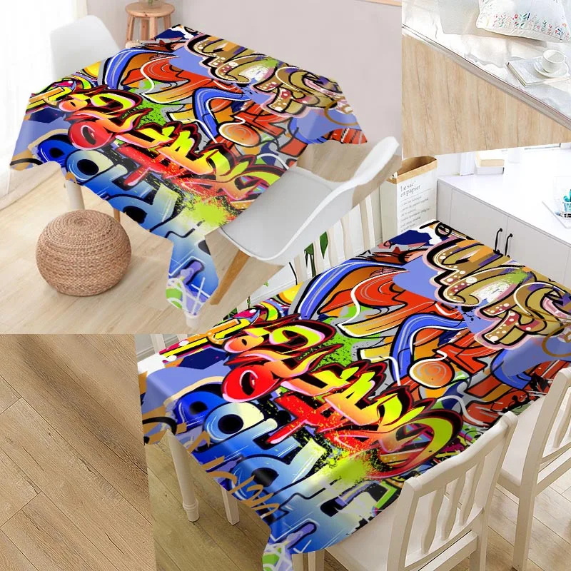Graffiti Art Custom Table Cloth Oxford Fabric Rectangular Waterproof