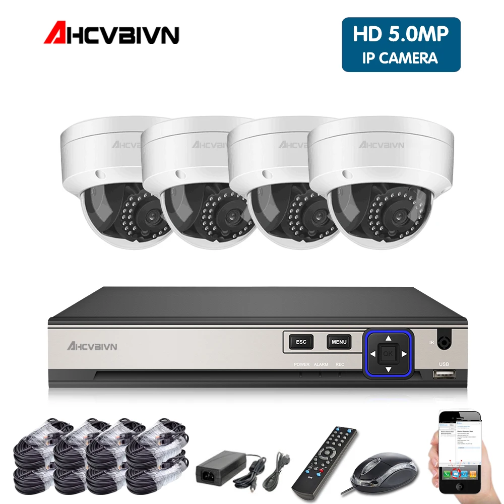 

AHCVBIVN Home Security CCTV System PoE 8CH 4CH 5MP PoE Camera Kit Full HD 5MP PoE NVR Kit Up to 150M PoE Distance