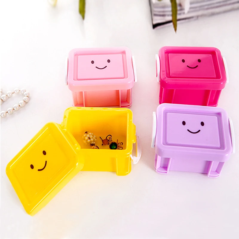 Милая Мини-коробка для хранения конфетного цвета с улыбкой, настольная коробка для хранения ювелирных изделий и таблеток, многоцелевая коробка для домашнего хранения