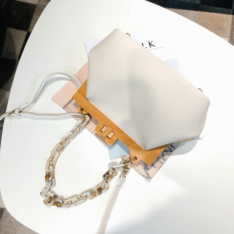 Women'S Box Bag Bucket Bag Wooden Clip Evening Bag Ins Acrylic Chain Luxury Handbag Banquet Party Purse Shoulder Bag