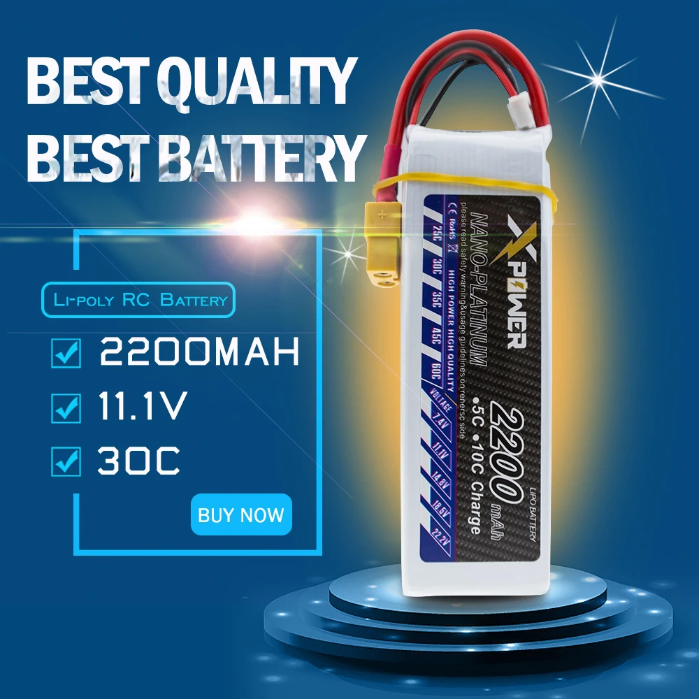 

2200Mah 11.1V 3S 30C-35C Lithium Li-po Battery XT60 T Plug For RC Helicopter Qudcopter Drone Truck Car Cheerson CX-20