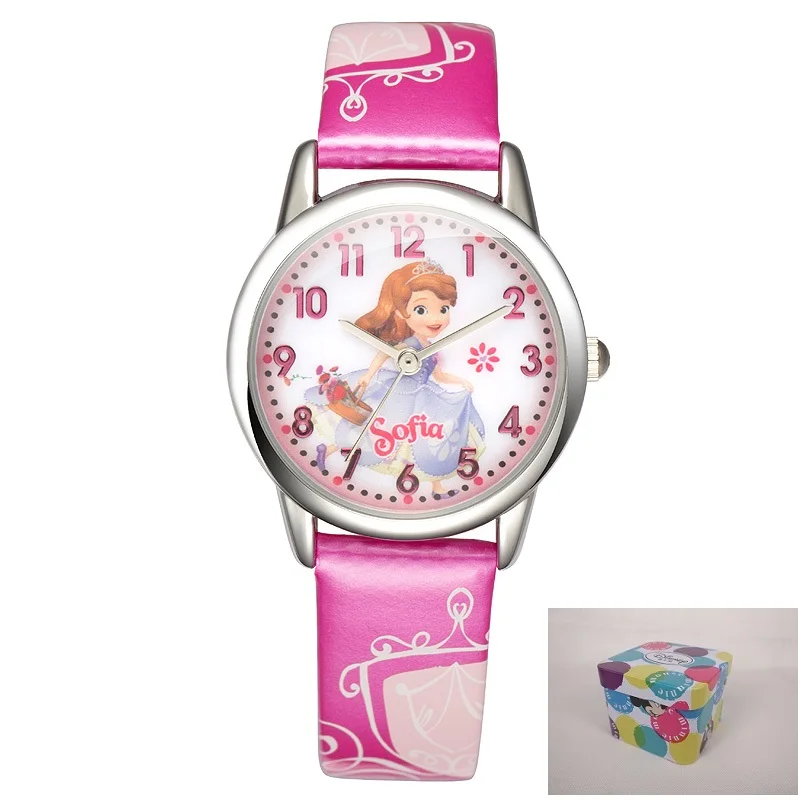 Brave Sofia Princess Child Lovely Quartz Watch Little Girls Dream Fashion Casual Leather Waterproof Watches Kid Favorite Clock - Цвет: ROSE RED  BOX GIFT