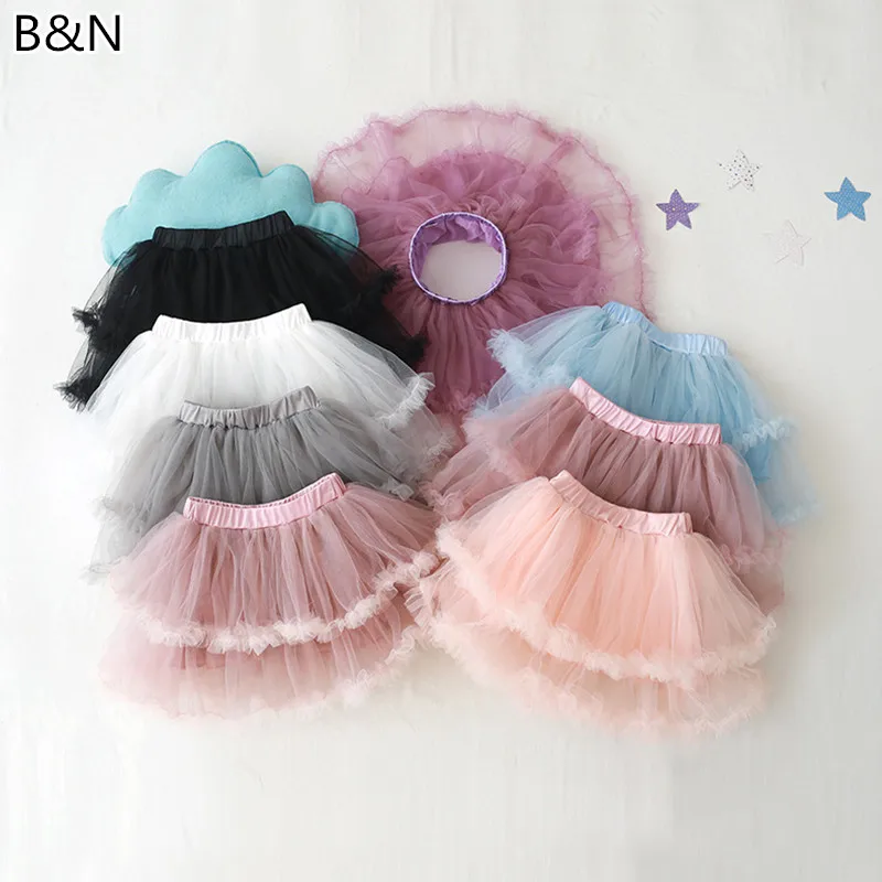 

2019 New Girls Gauze Bubble Skirts Pure Color Tutu Skirt Performance Princess Pettiskirts Spring and Summer 3-8Y