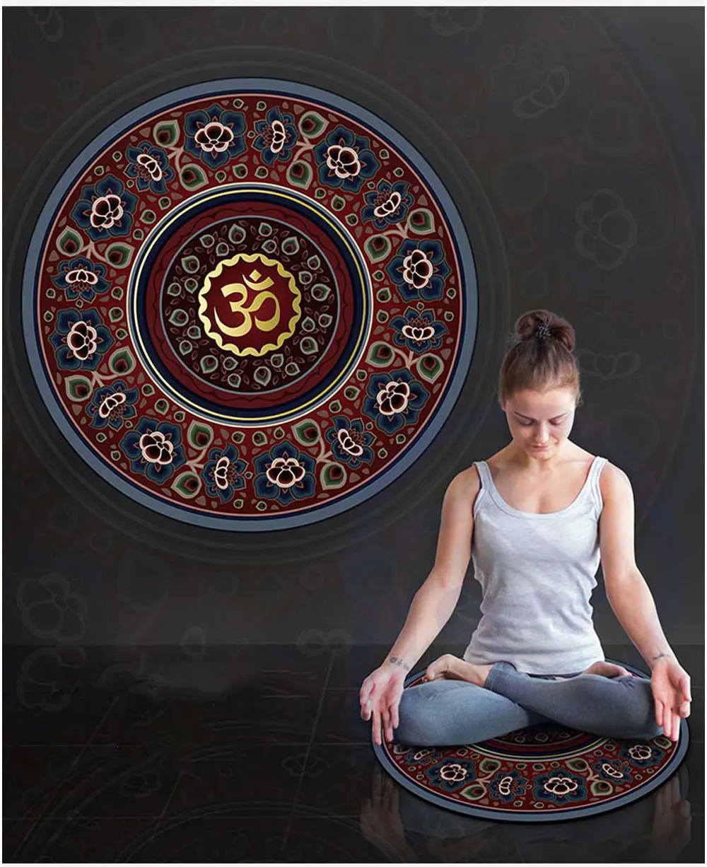 Коврик для йоги из натурального каучука, нескользящий складной коврик для фитнеса 60*60 см, круглый коврик для йоги, фитнеса, медитации, напечатанный Коврик для медитации