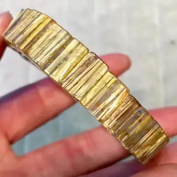 

Natural Gold Rutilated Quartz Crystal Rectangle Beads Wealthy Bracelet AAAAA