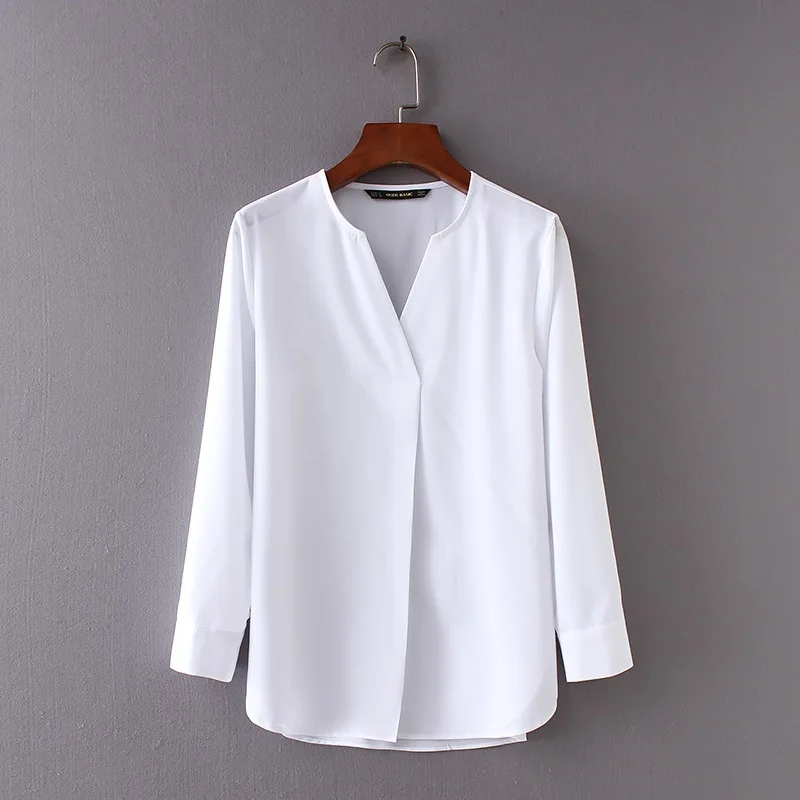 

ASDS Women Tops Spring Long Sleeve Casual Chiffon Blouse Female V-neck Workware Solid Color White Shirts For Women WCS45582