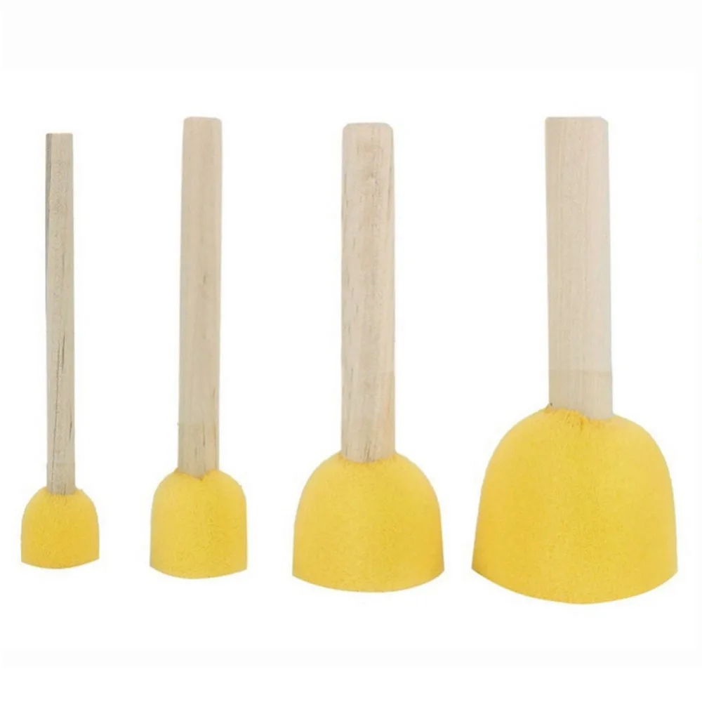 4pcs/Set Yellow Sponge Paint Brush Wooden Handle Painting Tool Graffiti Kids Diy Doodle Drawing Brushes Coloring for Children