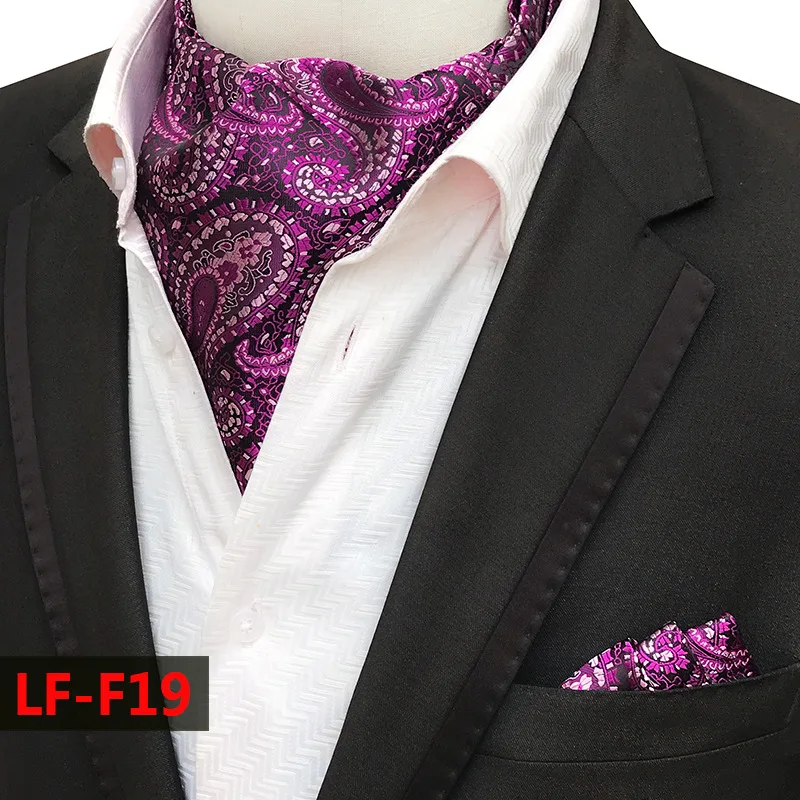 Мужской винтажный Шелковый Аскот, галстук, карманный квадратный набор, роскошный мужской галстук с цветочным узором пейсли, галстук на шею, платок, подарки для мужчин - Цвет: LF-F19