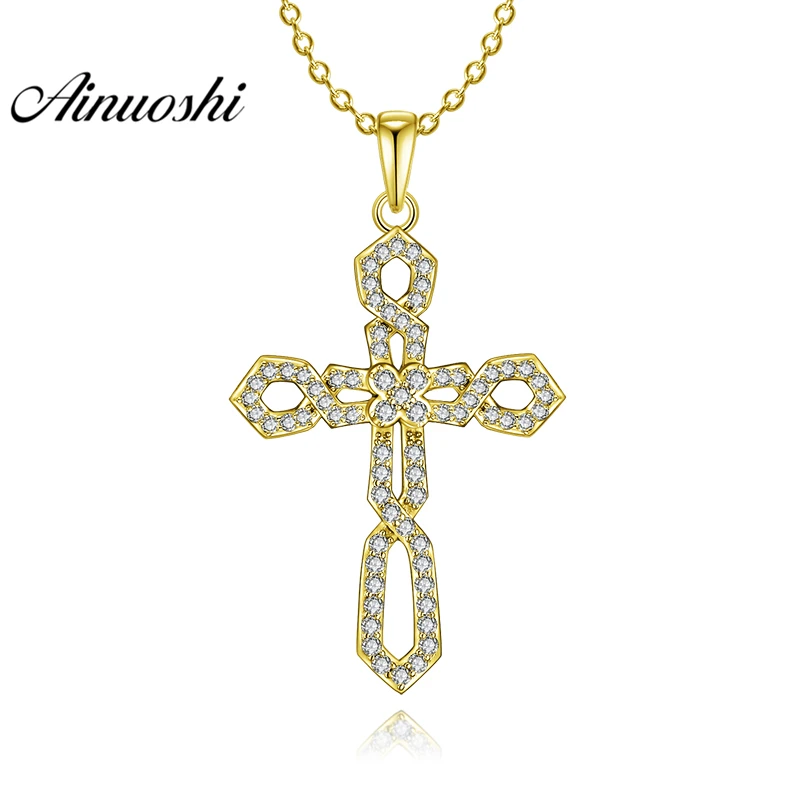 

AINUOSHI 10K Solid Yellow Gold Pendant Cross Pendant SONA Simulated Diamond Women Men Jewelry Fine Cross 3.1g Separate Pendant