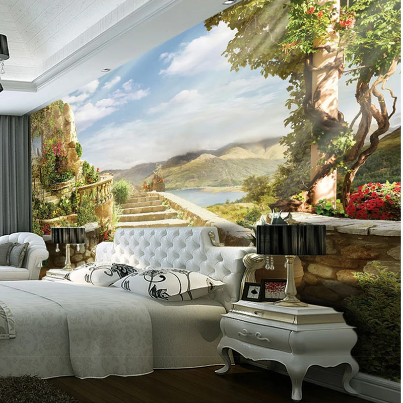 

Custom 3D Wallpaper Mural Decor Photo Oil painting, retro stone building Wallpaper Mural Painting For Living Room 3D Wallpaper