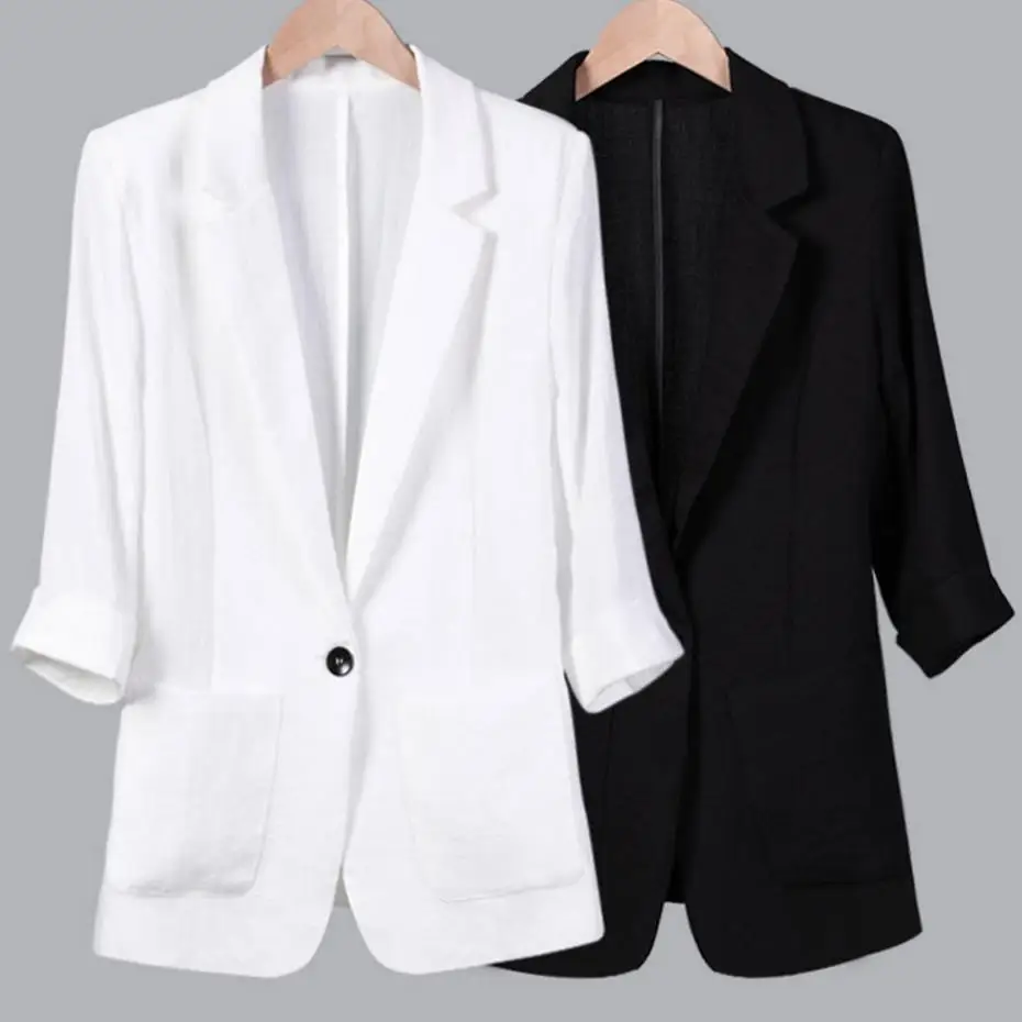plus size 7XL New autumn office Ladies Coat Solid Color Cotton Linen