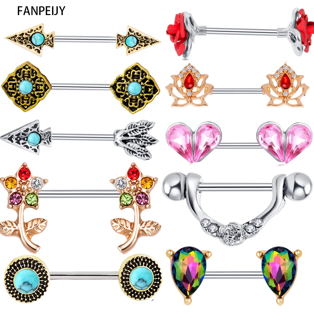 

Fanpeijy 2pcs Woman Fashion Straght Nipple Barbell Ring Piercing Bar Nipple Shield Earring Cartilage Body jewelry Drop Shipping