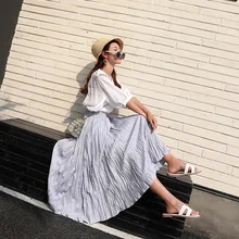 Хлопковая льняная юбка макси женские весенние летние резинка на талии винтажные однотонные гофрированные длинные юбки Mori Girl Пляжная Юбка в стиле бохо