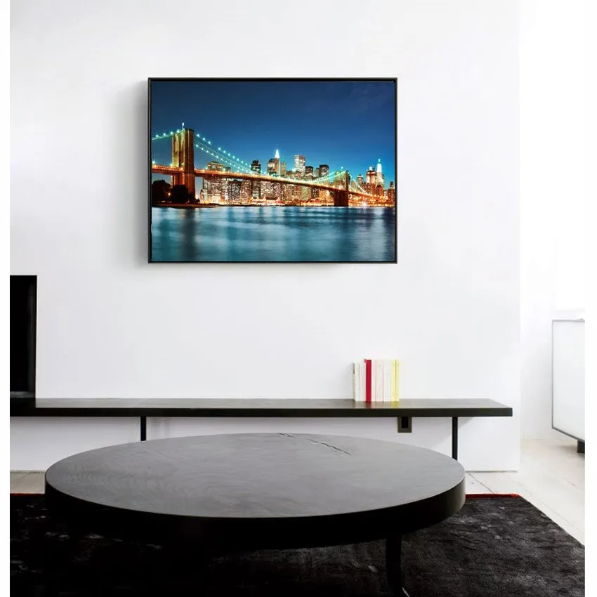New York City view Brooklyn Bridge black & white picture-1