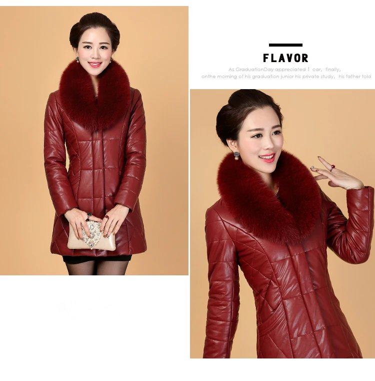 Women Elegant Winter Leather Jacket Long Thick Coat Fur Collar Jackets 2018 Fashion New Women Winter Warm Coat CH746 (2)