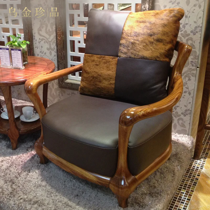 

muebles de sala Genuine Leather Leisure Chair Wooden American Country design living room wood furniture futon 2019 shabby chic