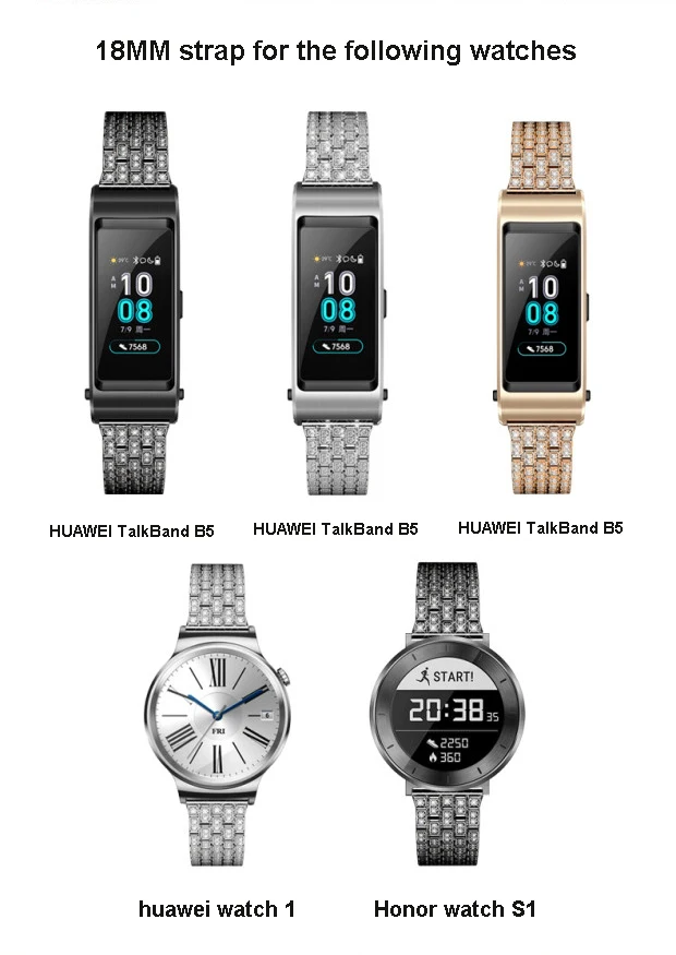 18мм ремешок для часов Для HUAWEI TalkBand B5 / Sight Watch S1 Запасной браслет Бриллиантовое украшение Ремешок из нержавеющей стали Быстрый выпуск