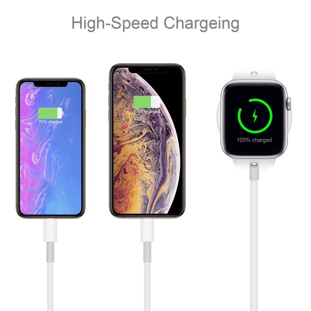 3 in 1 Wireless Charger for Apple Watch 1 2 3 4 Quick Charger 1.2 USB Cable for iPhone X Xs 8 Plus iPod USB Data Cable