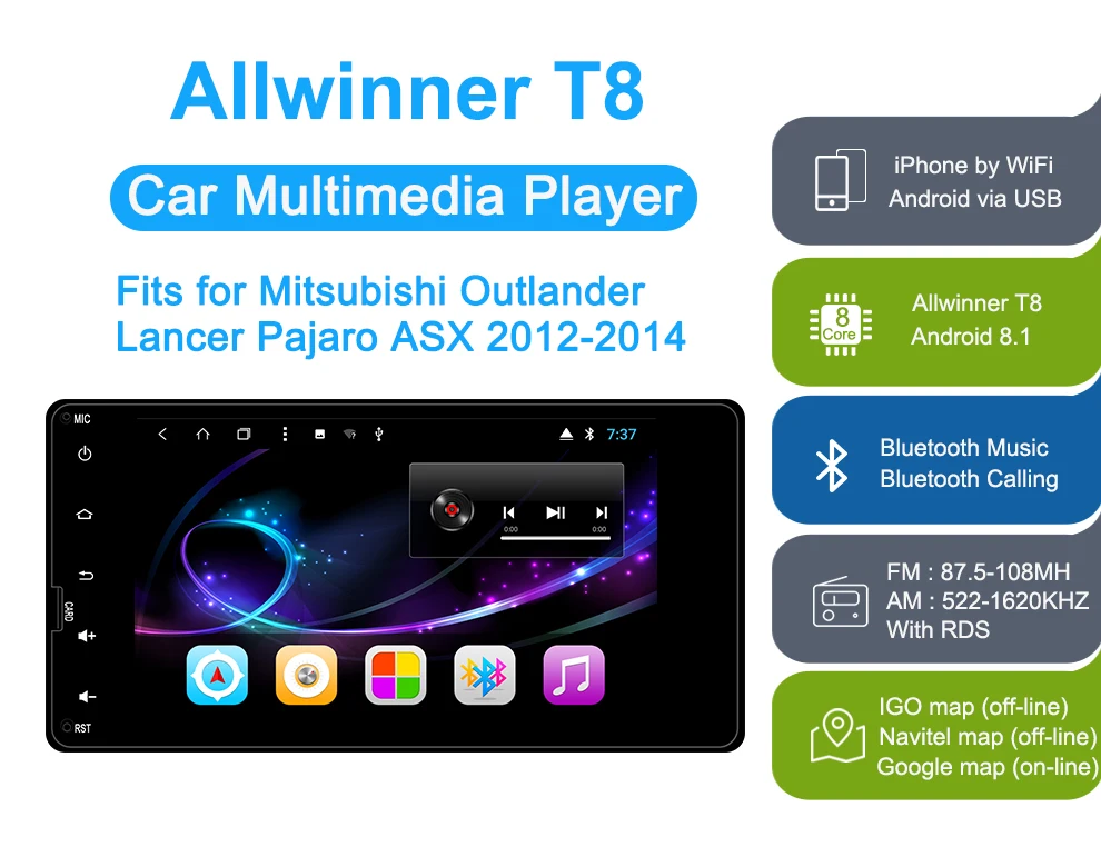 Excellent AUTOTOP 2 Din Android For Mitsubishi ASX multimedia 2Din Android 8.1 Car DVD GPS For Mitsubishi Outlander Lancer Pajero ASX L200 0