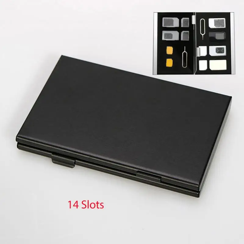 black 14 slots 16 слотов/21 слота/14 слотов алюминиевый сплав SIM Micro Pin SIM карта коробка для хранения карт памяти Чехол протектор держатель - Цвет: black 14 slots