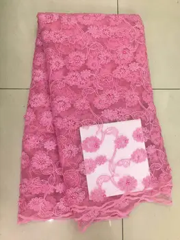 

Upscale Style beads Lace Fabric Flower Embroidered Guipure Net Lace African Wedding Dresses Sewing Mesh Material Pink White