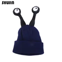 Shujin Лидер продаж милый мультфильм Детские шапочки осень-зима шляпа с большими глазами шапка-улитка для девочек и мальчиков теплая вязаная