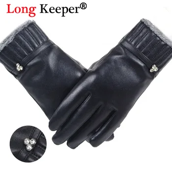 

Long Keeper Women PU Leather Gloves Men's Autumn Winter Driving Gloves Ladies Cashmere Gloves Warm Touch Screen luvas G288