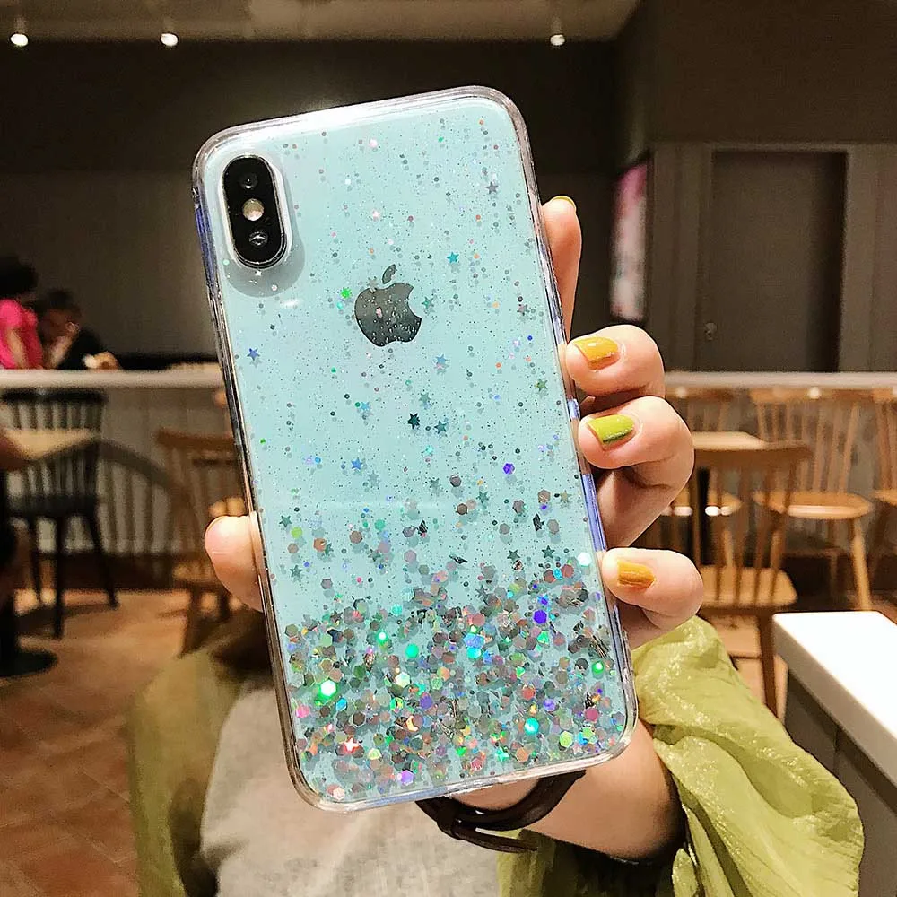 Модный блеск Bling Star чехлы для телефонов iphone 11 Pro MAX XS Max XR X 8 7 6 6splus Мягкий ТПУ блестящий Блестящий Прозрачный чехол - Цвет: green