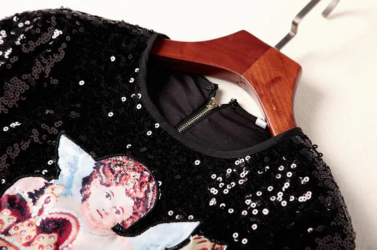 Женское винтажное платье с блестками Svoryxiu, черное элегантное вечернее платье с рукавами 3/4 и аппликацией в виде ангелов на осень