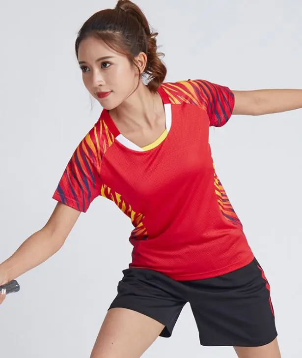 Женские теннисные футболки+ шорты, Женский Быстросохнущий комплект для бадминтона, спортивная одежда для девочек, одежда для настольного тенниса, футболка для бега - Цвет: I-02 Set