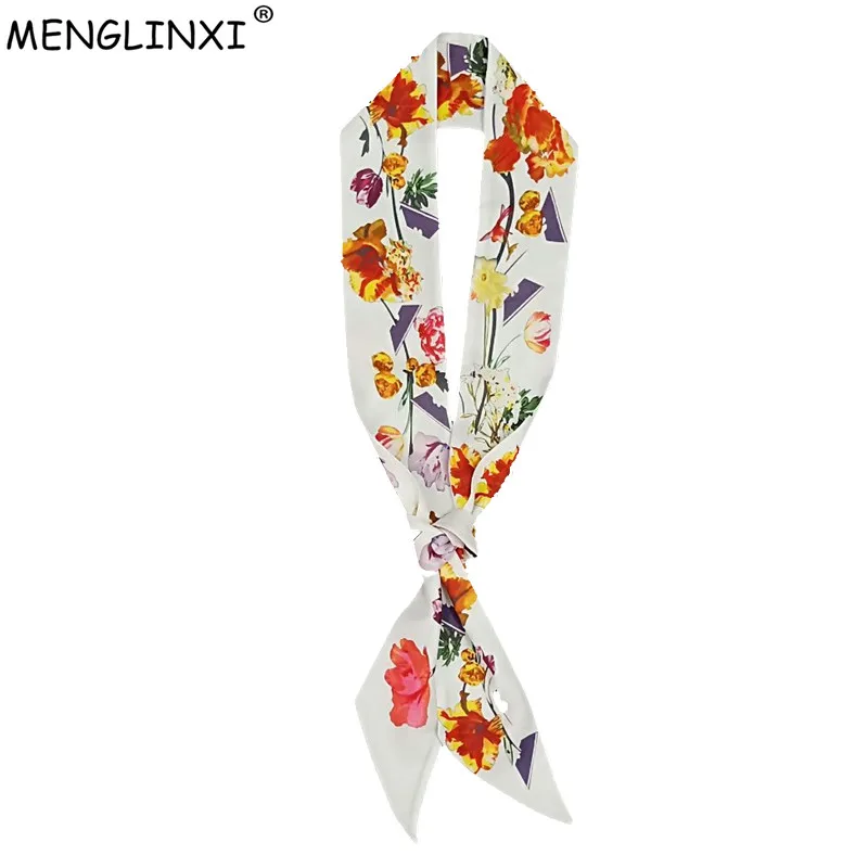 

2018 New Fashion Scarf Skinny Women Tie Flower Print Women Silk Scarf Fashion Belt Brand Head Scarf Handbag Small Long Scarves