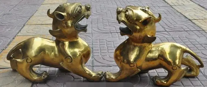 

S00435 16"China fengshui Lucky Brass Animal PiXiu Phylactery Guardian Beast statue Pair (B0413)