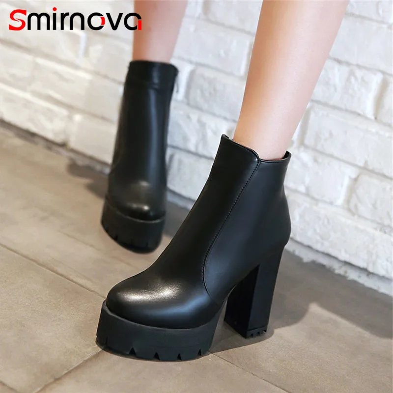 

Smirnova new prevail 2020 fashion boots round toe casual platform ankle boots super high heel solid women winter boots
