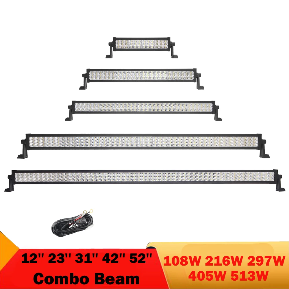 

12'' 23'' 31'' 42'' 52'' LED Light Bar Tri-Row Work Light Combo Off-Road Driving Lights Tractor Truck 4x4 SUV Traile 12V 24V LED