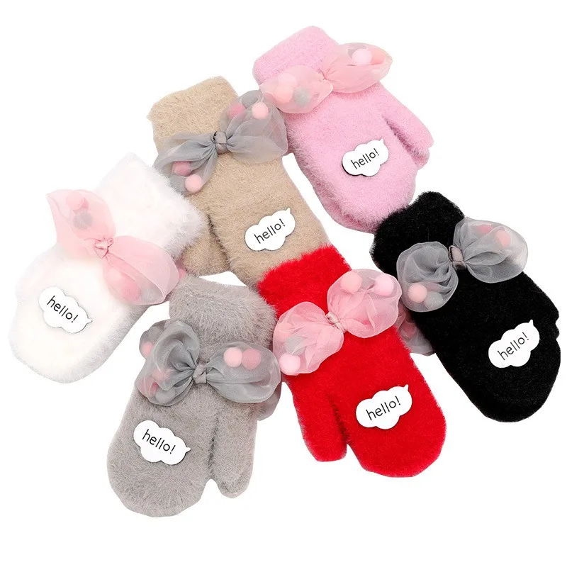 

5-12T Girls Golves 1 Pair Cartoon Thick Warm Baby Girls Winter Warm Gloves Cute bow fashion girl gloves