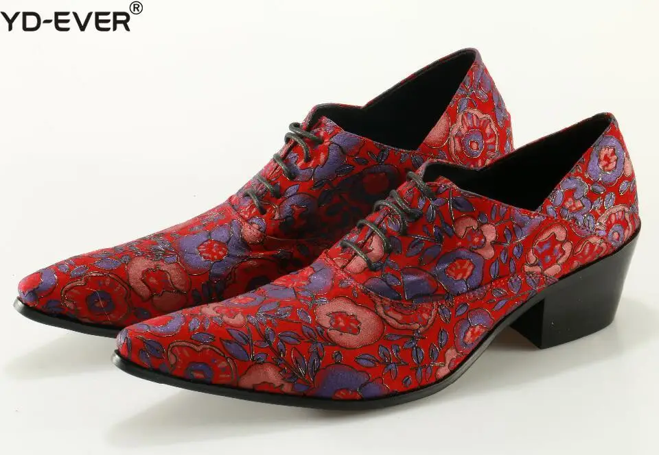 

British Red Floral Carved Leather Men Shoes Lace Up Wedding Dress Shoes For Men Pointy Toe Evening Party Sapato Social Shoes