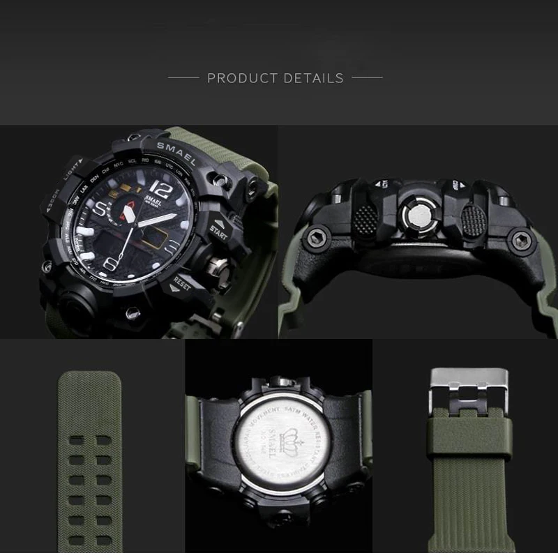  SMAEL Brand Sports Watches Men Dual Time Camouflage Military Watch Men Army LED Digital Wristwatch 