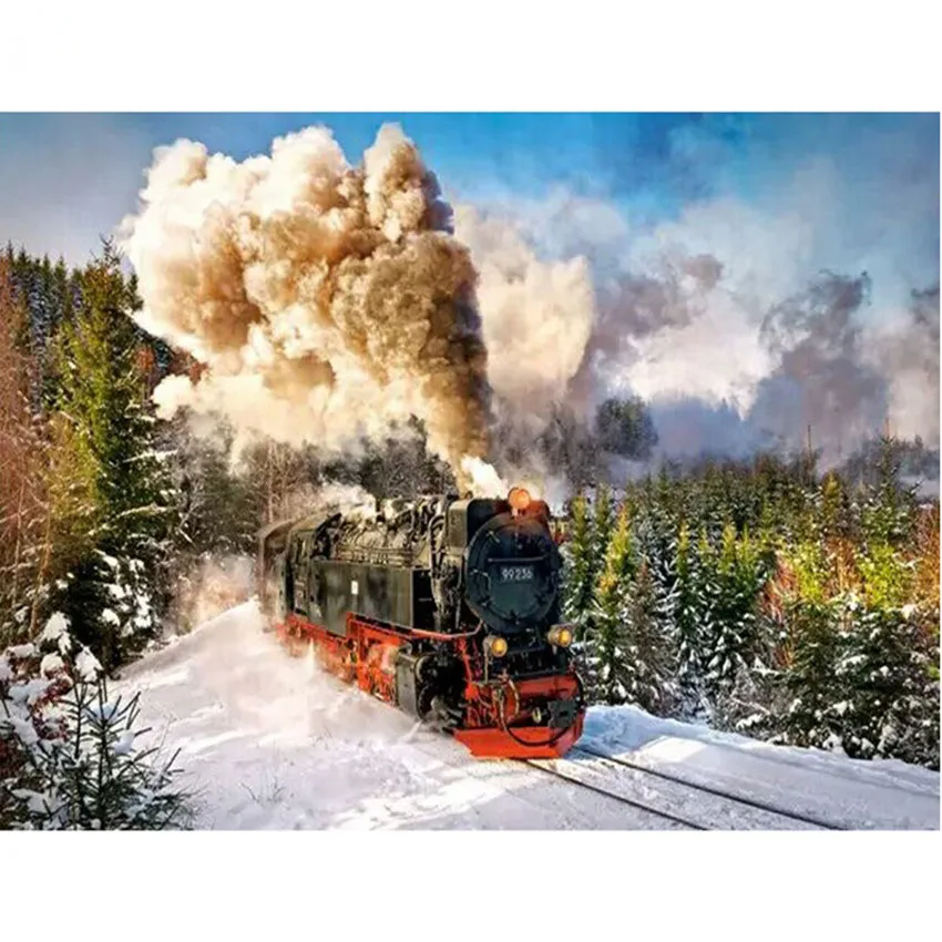 

RIHE DIY Steam train Oil Painting By Numbers On Canvas, Hand Painted Paint by numbers with frame, Home Wall Decor Acrylic Paint