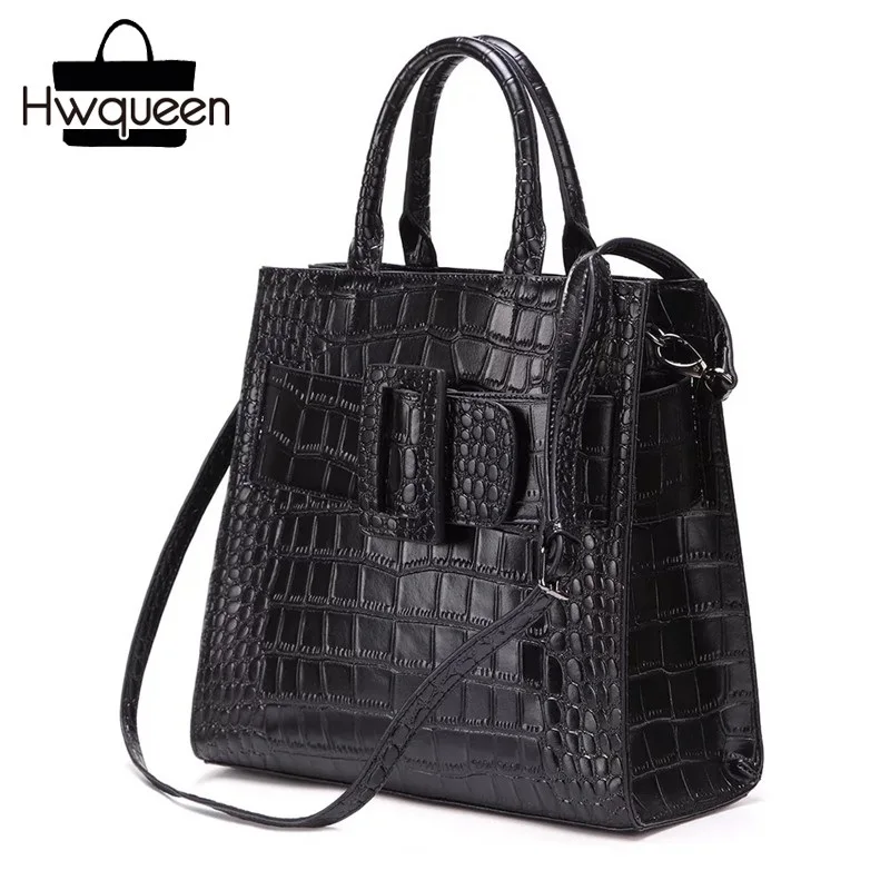 Luxury Crocodile Pattern Designer Genuine Leather Lady Large Shoulder Bag Zipper Closure Women ...