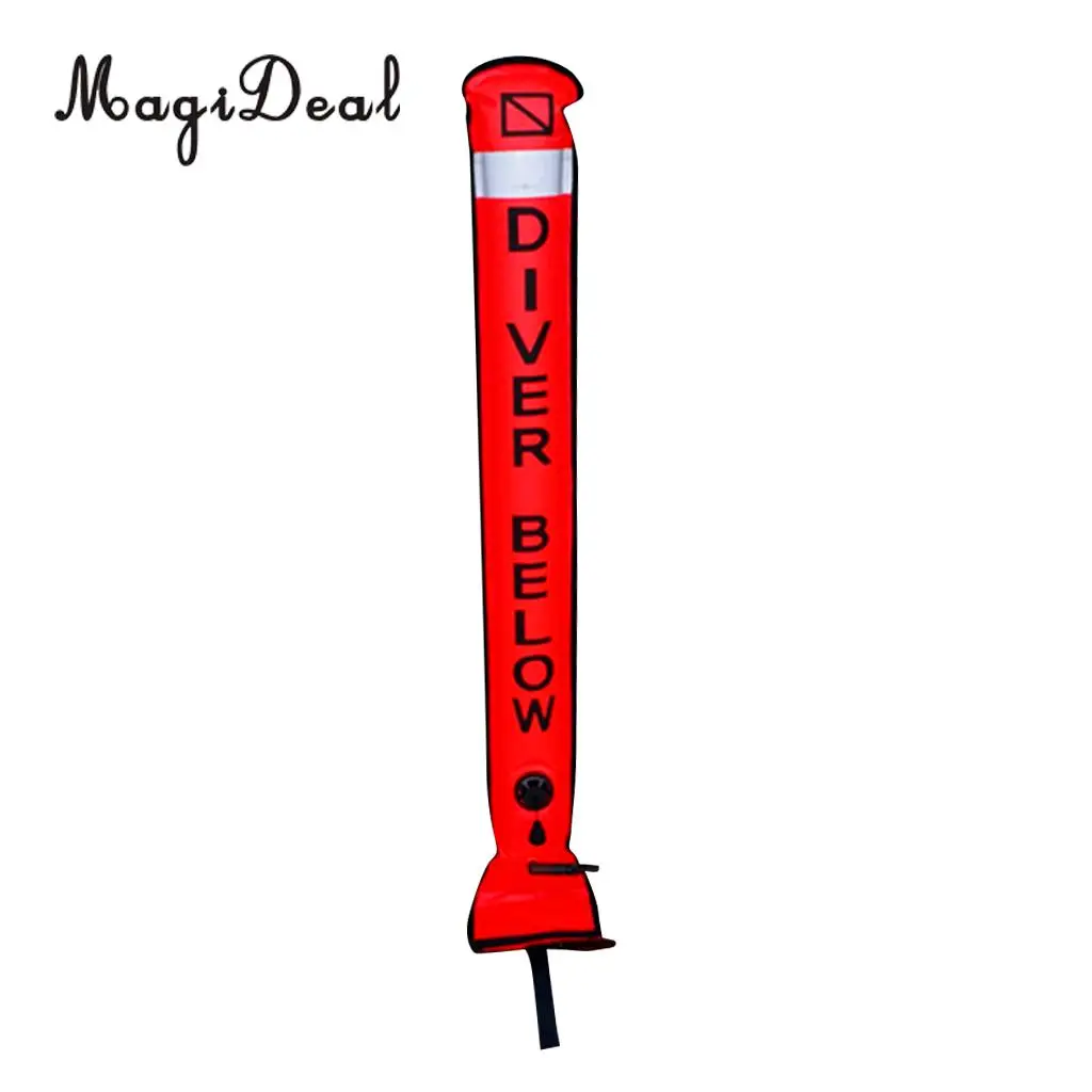 MagiDeal 4ft Reflective Inflatable Safety Sausage (SMB Surface Marker Buoy) Diver Below Signal Tube for Underwater Scuba Diving