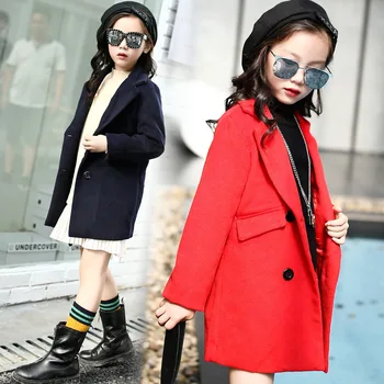 

Autumn Winter Loose Children's Row Buckle Woolen Coat Children Spring And Autumn Overcoat