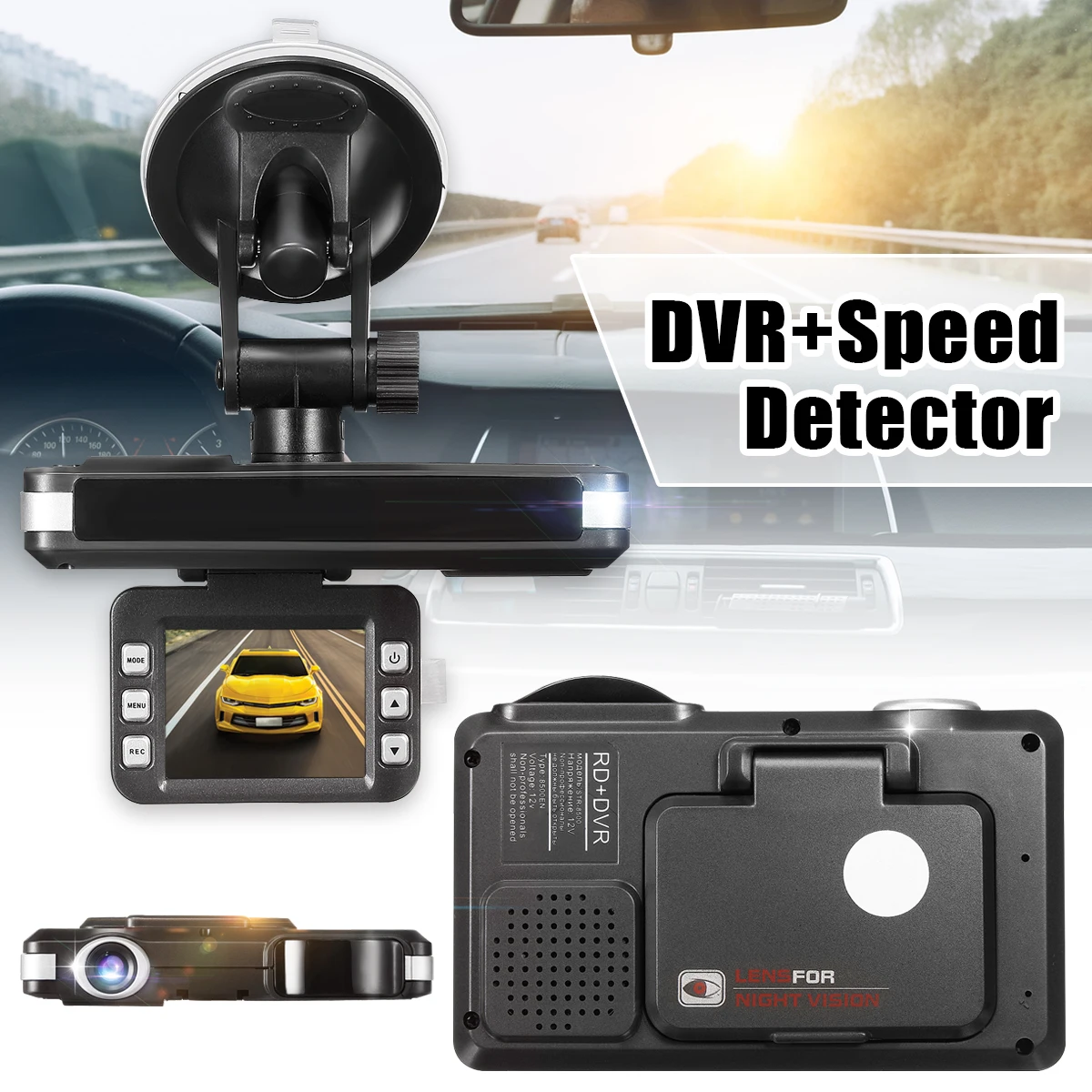 

2 in 1 Full HD Car Dashboard DVR Camera Dash Cam Trafic Recorder Radar Speed Detector DVR Camera With Russian English Manual