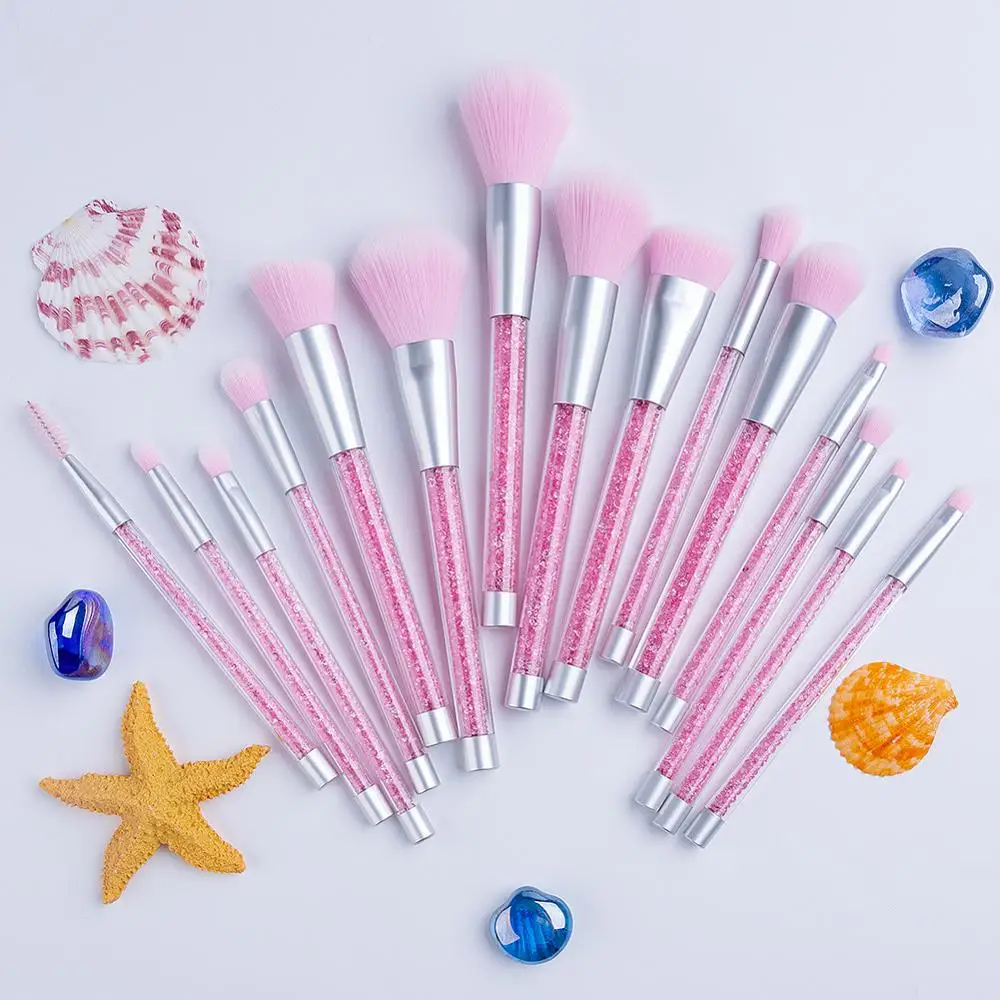 

very Popular Transparent crystal handle Diamond Brush Set Blush Loose powder Multi-function Brush set kawaii pink Makeup Tool