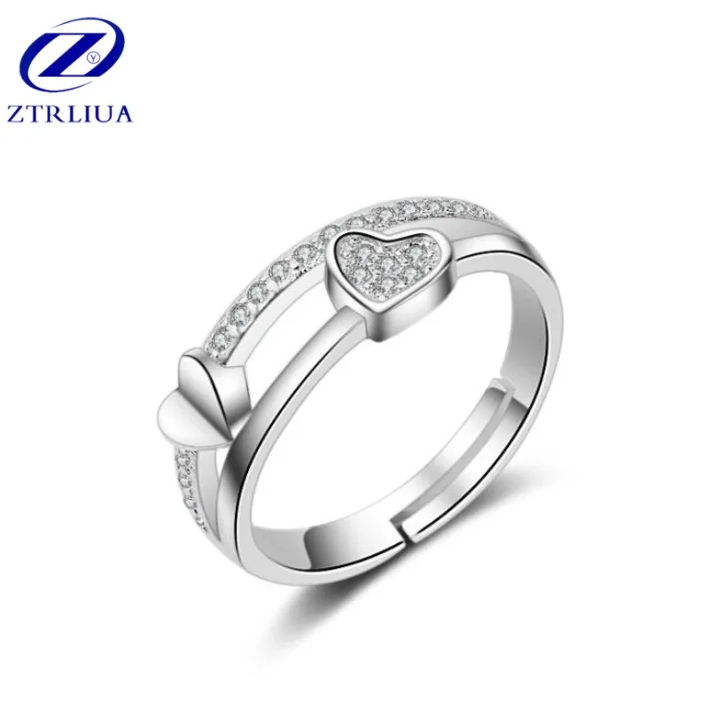 

Temperament New Fashion Beautiful 925 Sterling Silver Jewelry Personality Heart-shaped Crystal Simple Opening Rings SR298