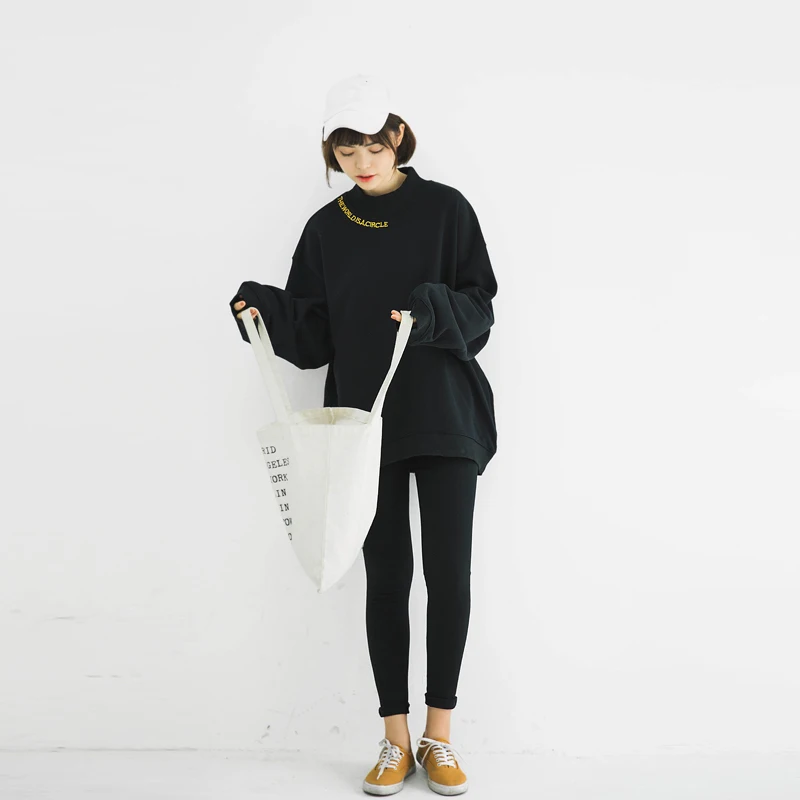 Tracksuits Women Hoodies Turtleneck Sweatshirts 2018 Autumn Winter Pullover Female Student letters Harajuku Retro BF Style Hoodies