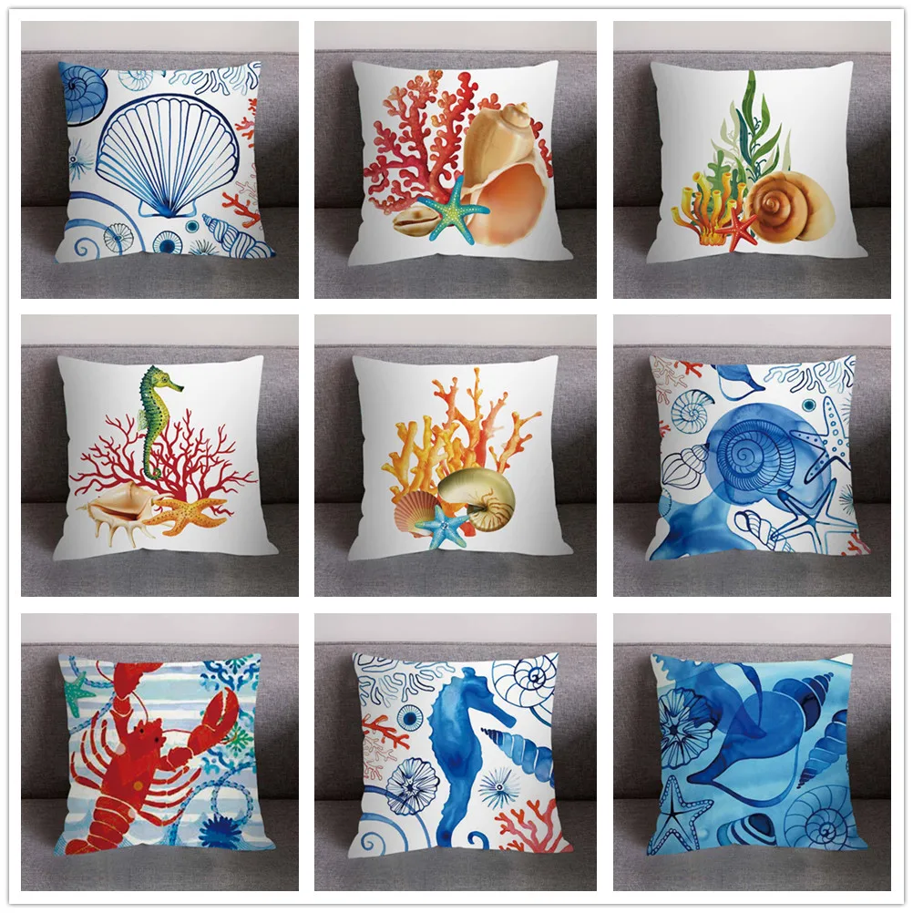 

Marine Life Cushion Cover Print Pillow Case Polyester Sofa Car Cushion Cover Home Decor Housse de Coussin Pillowcase C30311