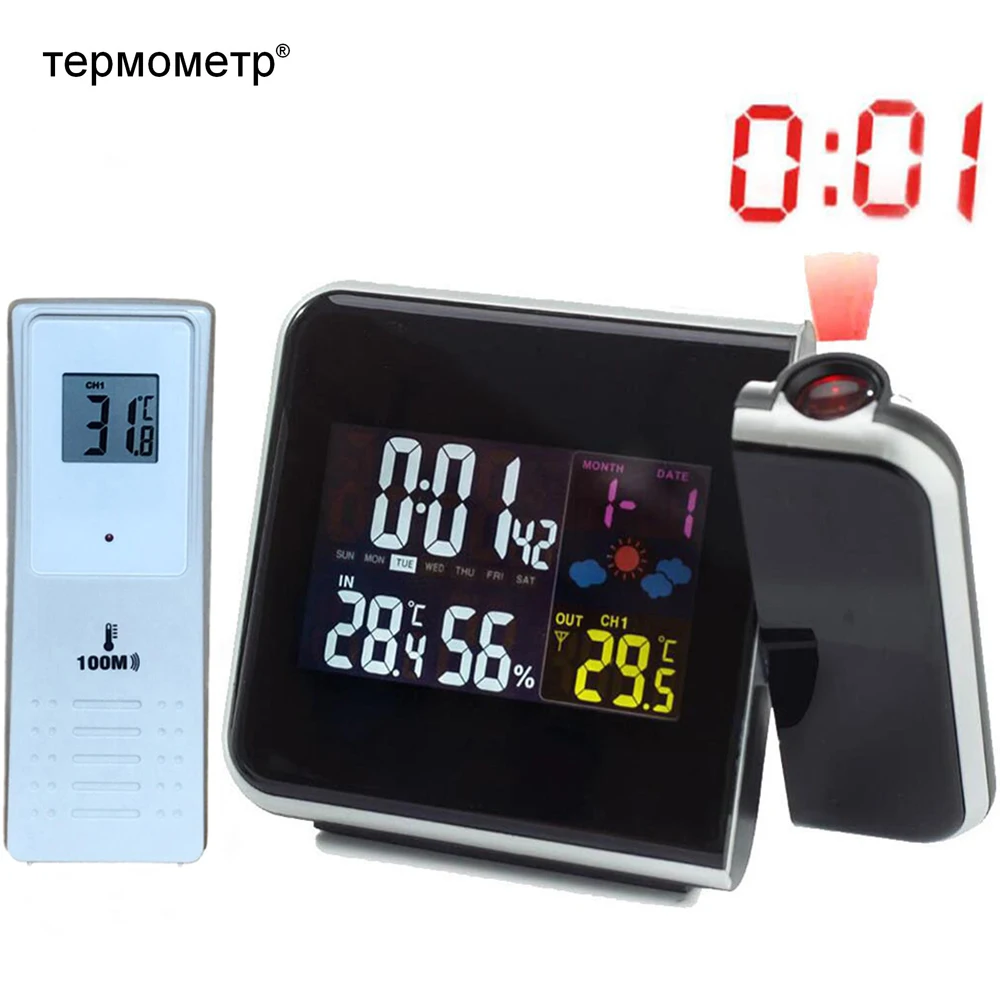 

Digital Colorful LCD Desk&Table Projection Alarm Clock With In-Outdoor Temperature&Humidity /Home Wireless Weather Station Clock