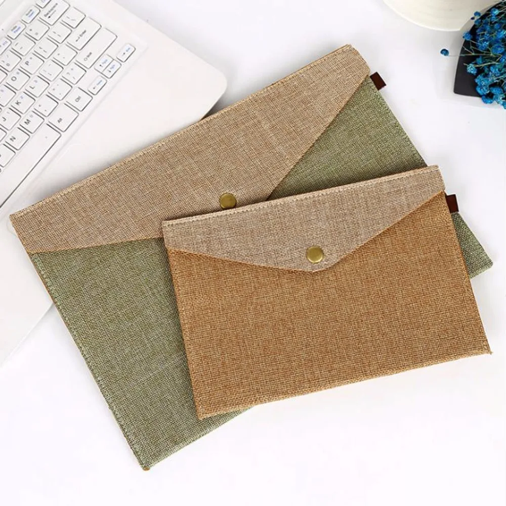 1Pc A4 A5 Portable Elegant Imitation Linen Canva Envelope File Storage