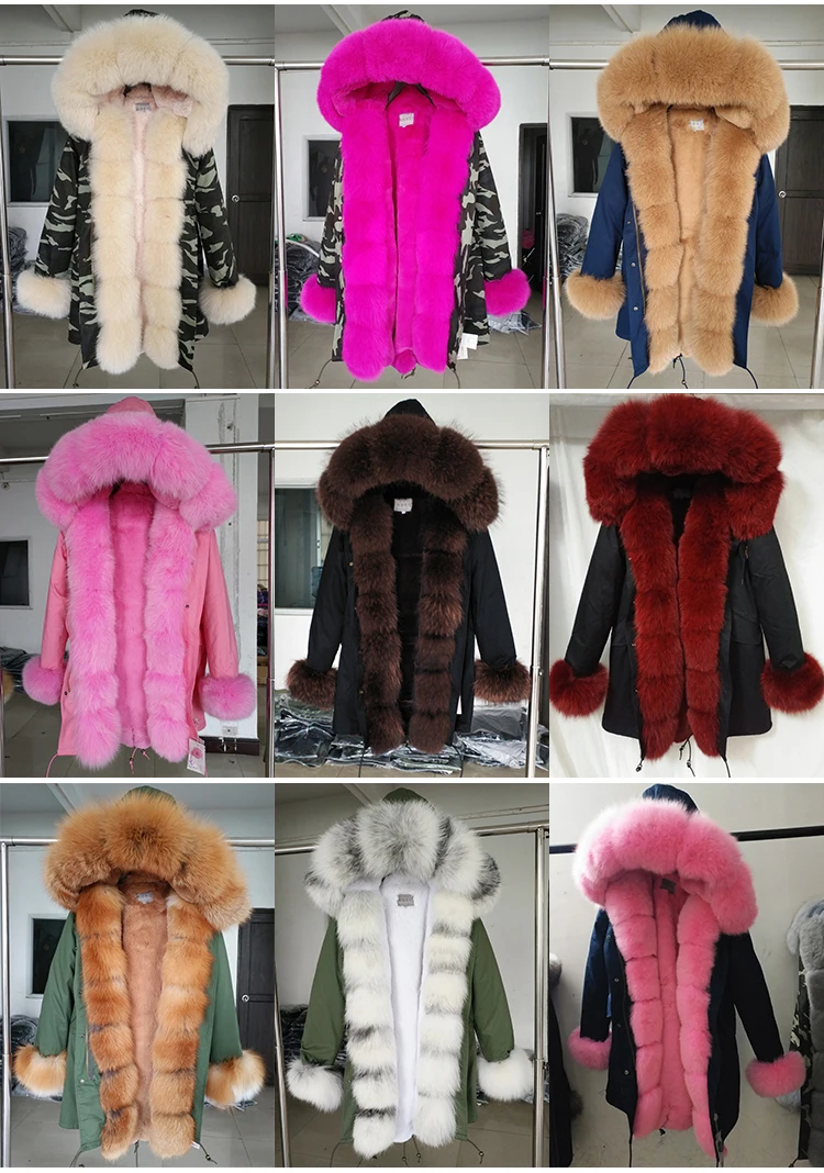 Новинка, длинная камуфляжная зимняя куртка, женская верхняя одежда, толстые парки, натуральный Лисий мех, воротник, пальто с капюшоном, pelliccia
